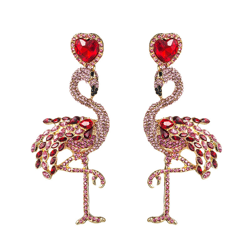 Exaggerated Creative Acrylic With Diamonds Full Of Flamingo Earrings Tide Female Fashion Animal Earrings Supplier