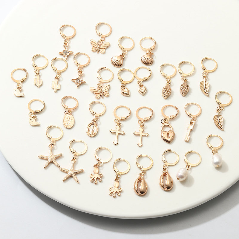Popular Fashion Pearl Earrings Asymmetric Lock Key Earrings Star Mango Butterfly Small Earrings Circle Supplier
