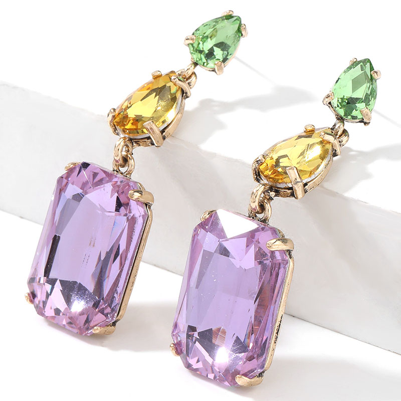 Wholesale Jewelry Fashion Colorful Diamond Series Alloy With Diamonds Multi-layer Geometric Shape Glass Diamond Super Flash Earrings