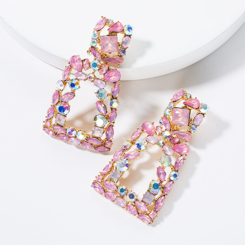 Fashion Trapezoidal Acrylic With Diamond Earrings Female Dream Full Diamond Earrings Supplier