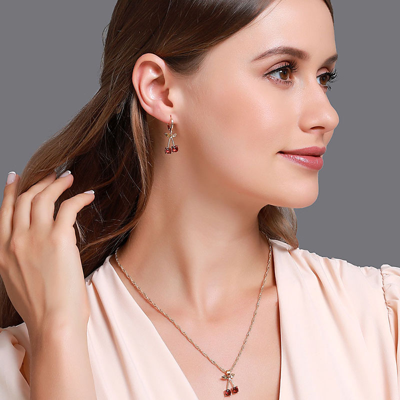 Wholesale Jewelry Wedding Dinner Jewelry Temperament Pomegranate Red Cherry Necklace Female Simple And Versatile Crystal Earrings