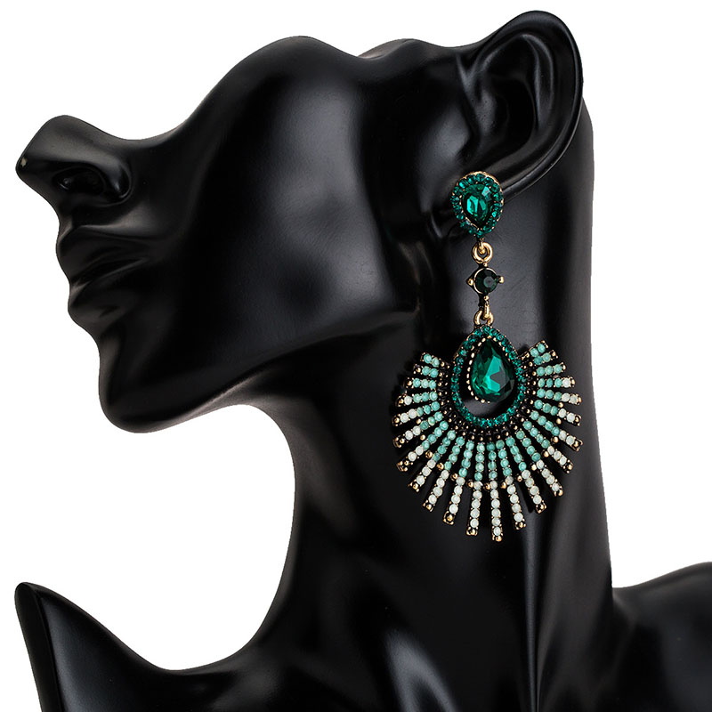 Fashion Fan-shaped Teardrop With Diamonds Acrylic Earrings  Ethnic Wind Supplier