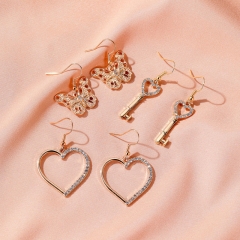 Wholesale Jewelry Hundred Metal Hollow Butterfly Earrings Cold Wind Creative Love Key Earrings