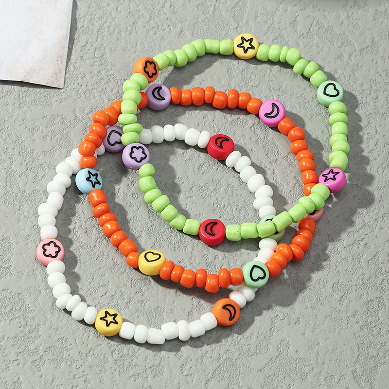 Wholesale Jewelry Candy Color Acrylic Stars Moon Flat Beads Beaded Bracelet Set