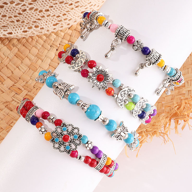 Wholesale Jewelry Retro Ethnic Wind Ancient Silver Butterfly Plum Bracelet Creative Handmade Beads Turquoise Bracelet