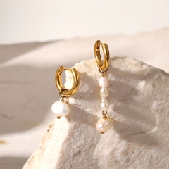 Fashion Asymmetric Pearl Tassel Earrings 18k Gold Stainless Steel Earrings Circle Distributor
