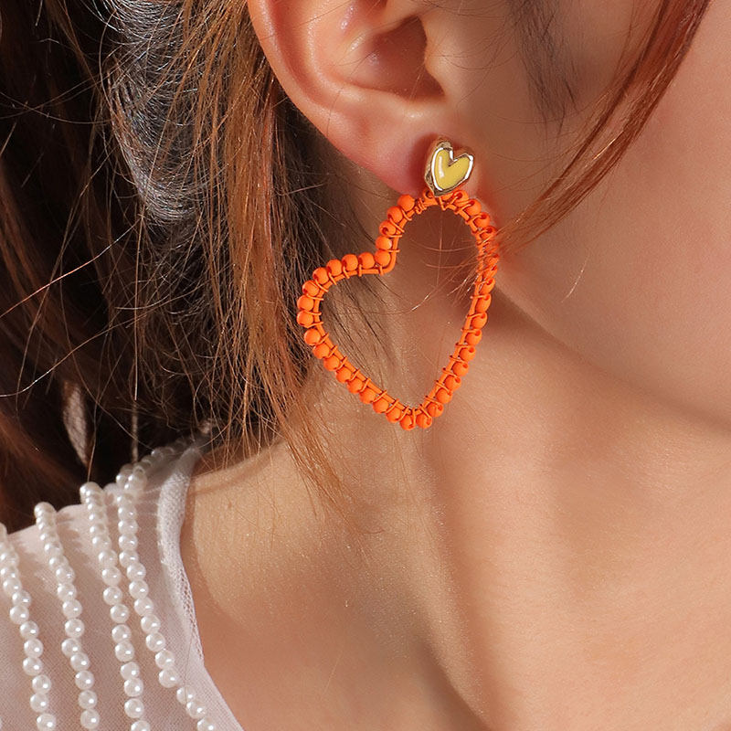 Wholesale Jewelry Fashion Asymmetric Geometric Earrings Earrings Alloy Baking Lacquer Love Chain Earrings