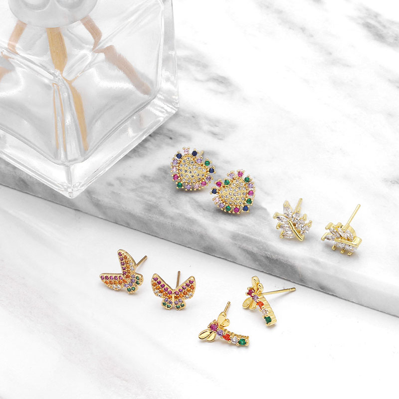 Small Cute Butterfly Dragonfly Love Color Zirconia Earrings Earrings Distributor