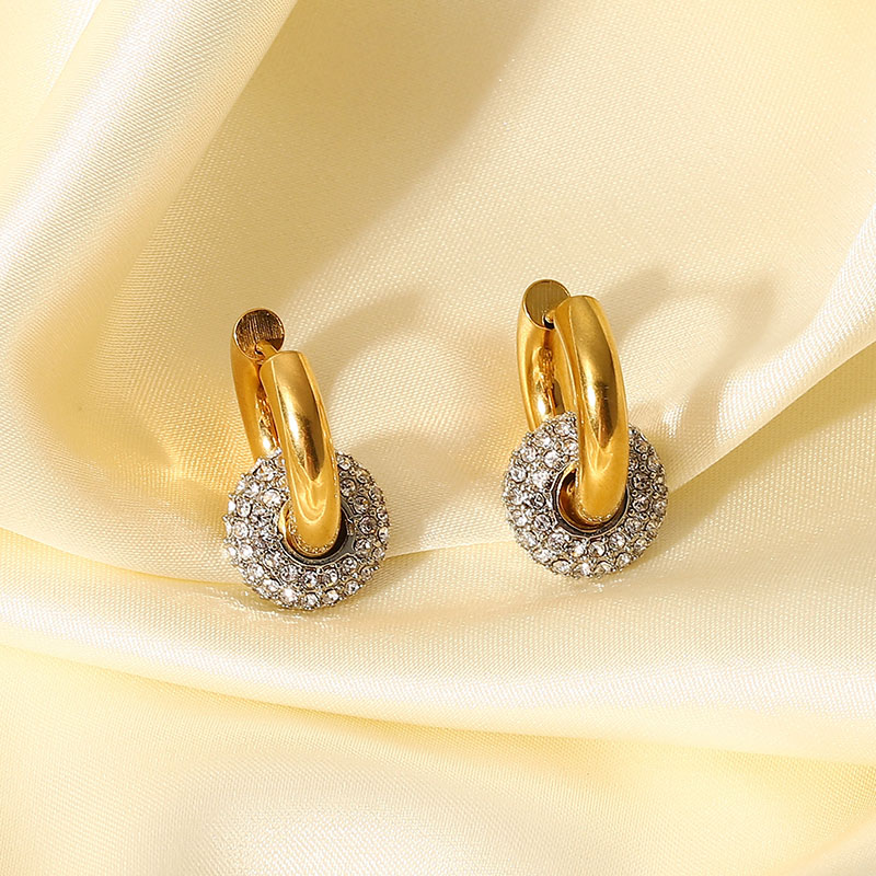 Fashion Earrings Ladies Zirconia Circle Dangle Earrings 18k Gold Plated Stainless Steel Earrings Distributor