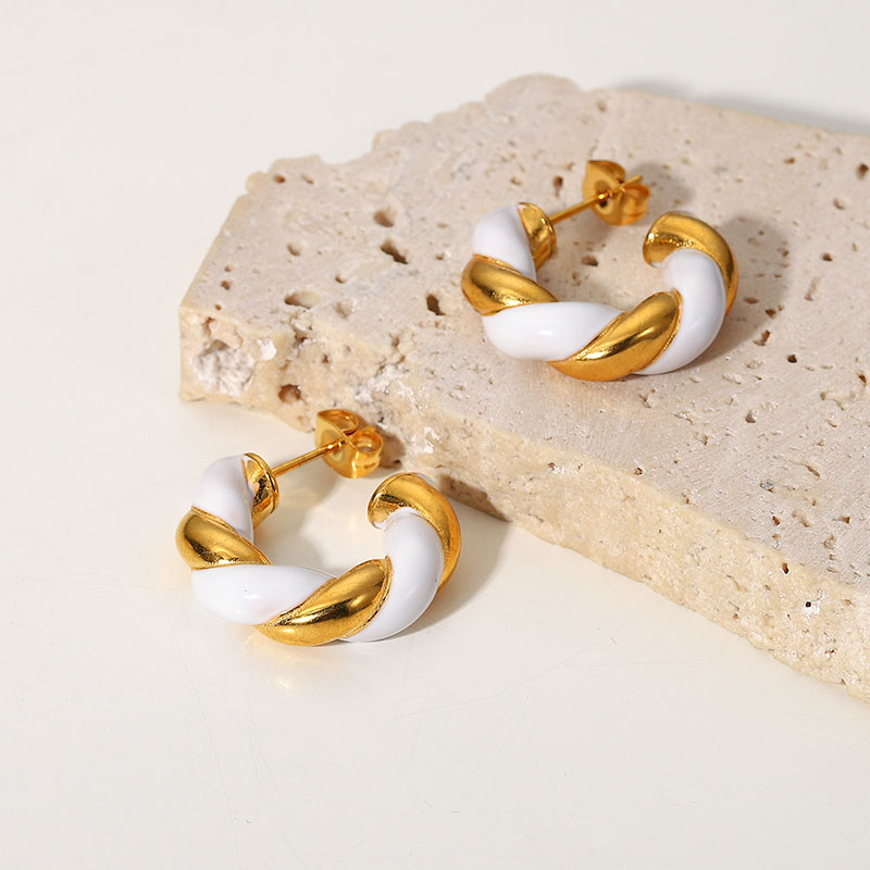 Fashion Earrings Female 18k Gold White Oil Drops Twisted C Earrings With Twist Distributor