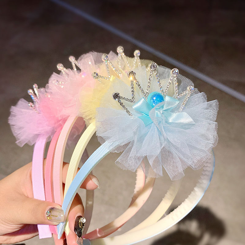 Children's Headband Pearl Rhinestone Crown Hair Band Princess Little Girl Cute Lace Crown Hair Accessories Supplier