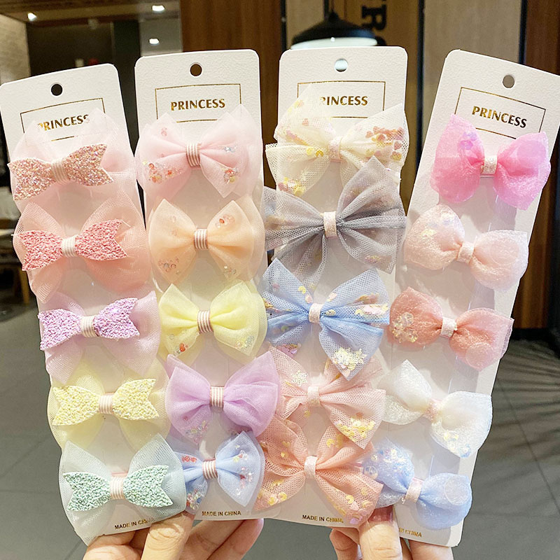 Wholesale Jewelry Children's Mesh Bow Hair Clip Set Fabric Wrapped Edge Duckbill Clip Hair Card Hair Accessories