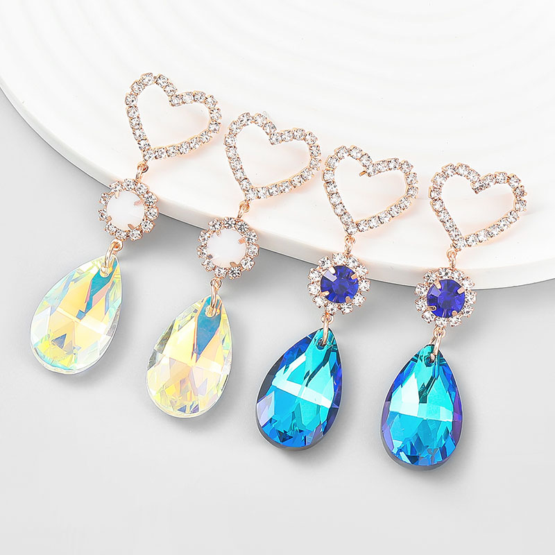 Multi-layered Hollow Love-shaped Alloy With Diamonds Teardrop-shaped Glass Diamond Earrings Distributor
