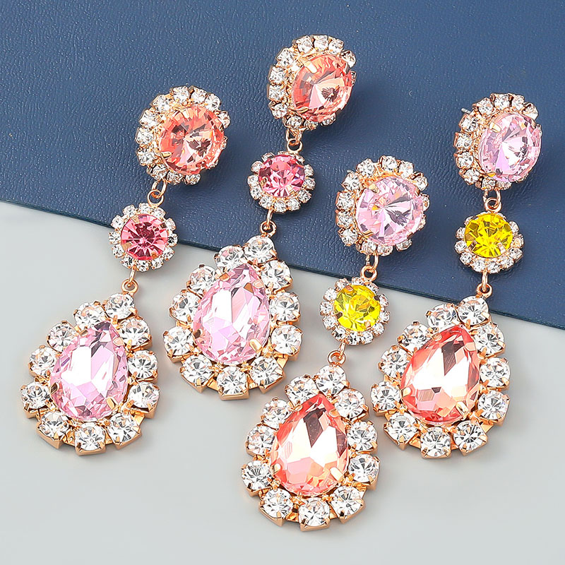 Multi-layer Alloy With Diamonds Teardrop-shaped Glass Diamond Earrings Full Diamond Earrings Distributor