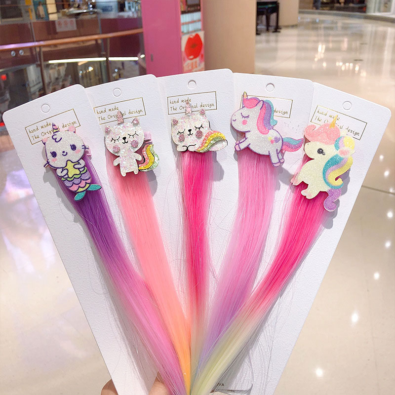 Wholesale Jewelry Children's Cartoon Unique Wig Hair Clip Unicorn Hair Card Female Cute Girls Baby Side Clip