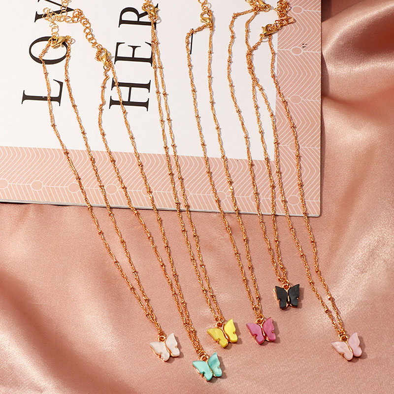 Wholesale Jewelry Colorful Acrylic Butterfly Necklace Sweet Collarbone Chain Necklace