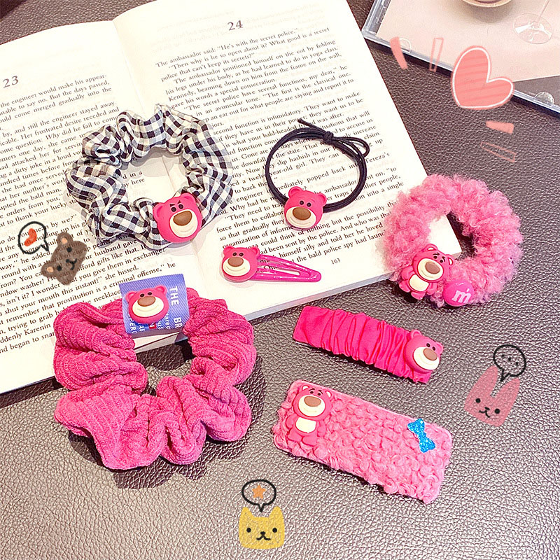 Wholesale Jewelry Super Cute Strawberry Bear Corduroy Large Intestine Hair Ring Dragon Fruit Color Hair Rope