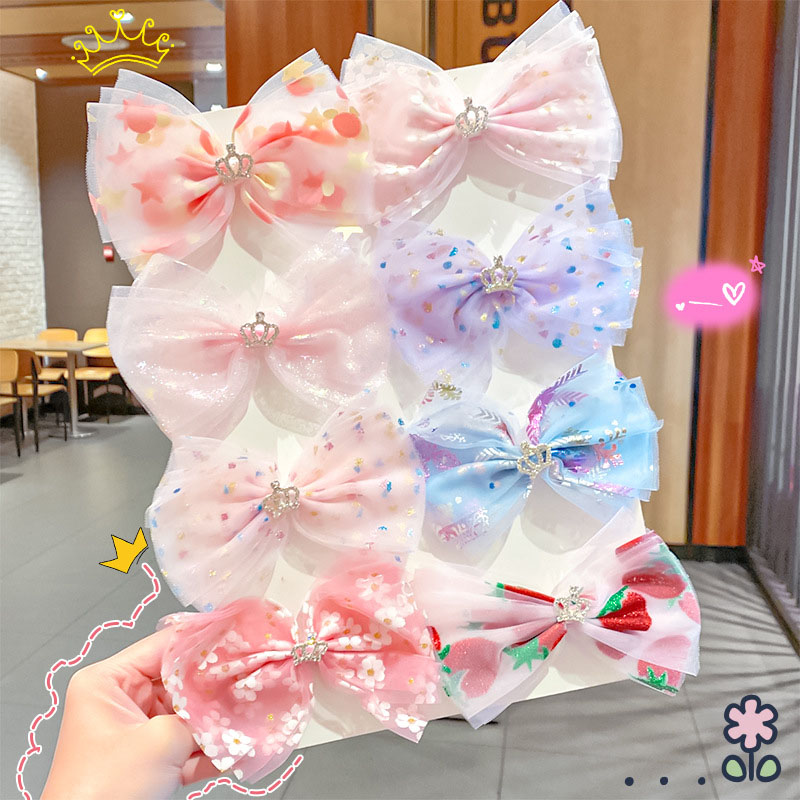 Wholesale Jewelry Gold Bow Hair Clip Mesh Crown Hair Card Package Cloth Duckbill Clip
