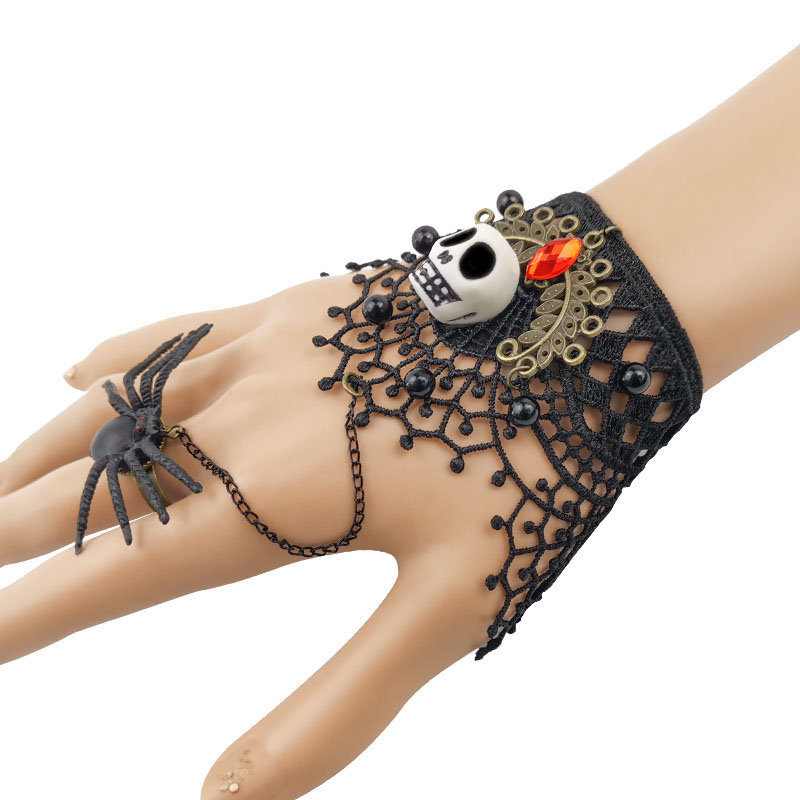 Wholesale Jewelry Halloween Skull Ghost Head Black Lace Bracelet Spider