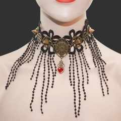 Wholesale Jewelry Gothic Vintage Studded Necklace Black Lace