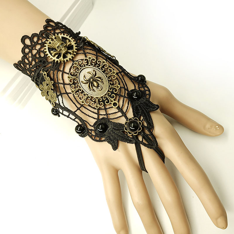Wholesale Jewelry Vintage Fashion Spider Web Black Lace Gloves Halloween