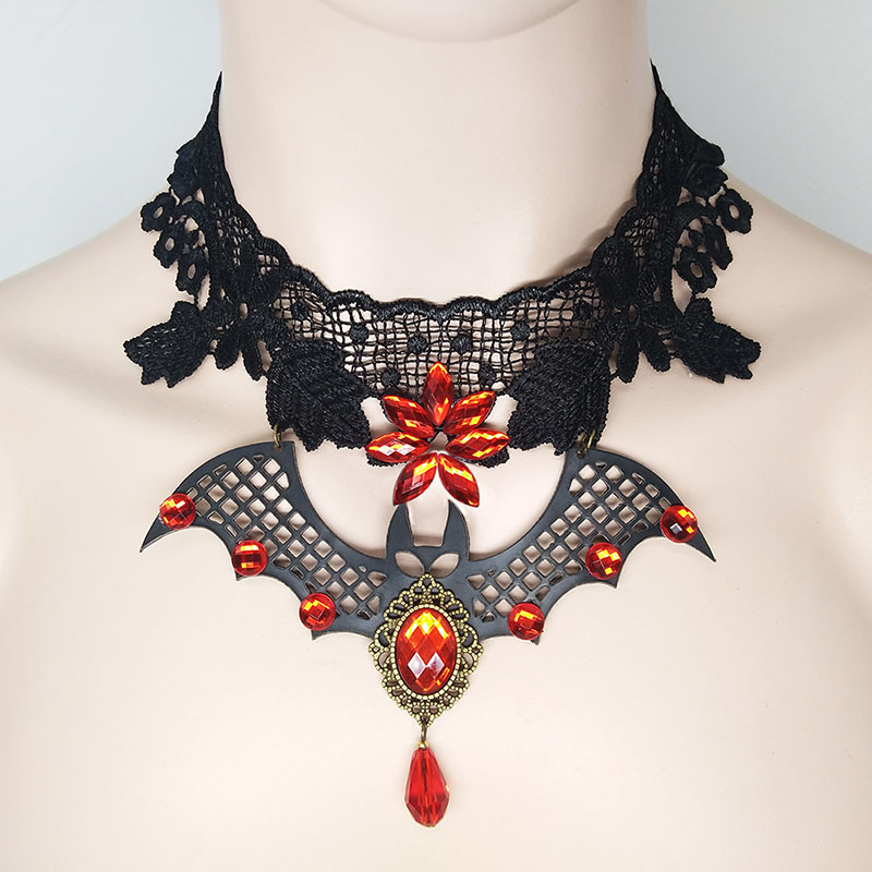 Gothic Punk Blood Sucking Bat Collarbone Lace Necklace Halloween Distributor