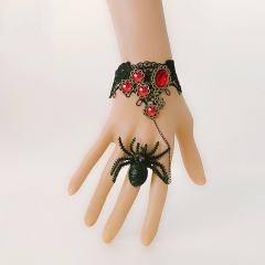 Wholesale Jewelry Halloween Goth Punk Vintage Black Spider Lace Bracelet With Ring