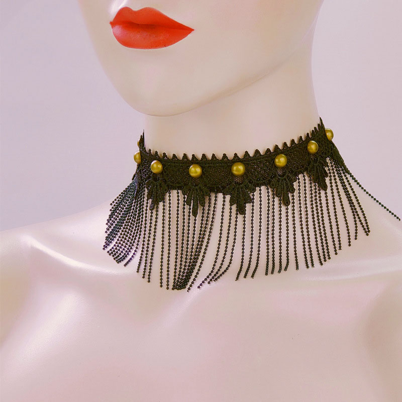 Wholesale Jewelry Black Lace Necklace Studded Tassel Punk Retro Halloween