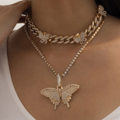 Wholesale Jewelry Vintage Spirited Large Butterfly Cuba With Diamonds Necklace Fashion Full Of Diamonds Metal Chain Necklace