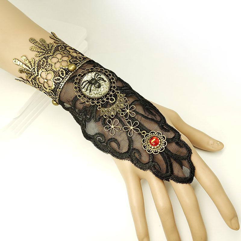 Wholesale Jewelry Vintage Black Spider Web Lace Personality With Finger Gloves Halloween