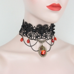 Wholesale Jewelry Vintage Necklace Black Lace Skull Goth Halloween