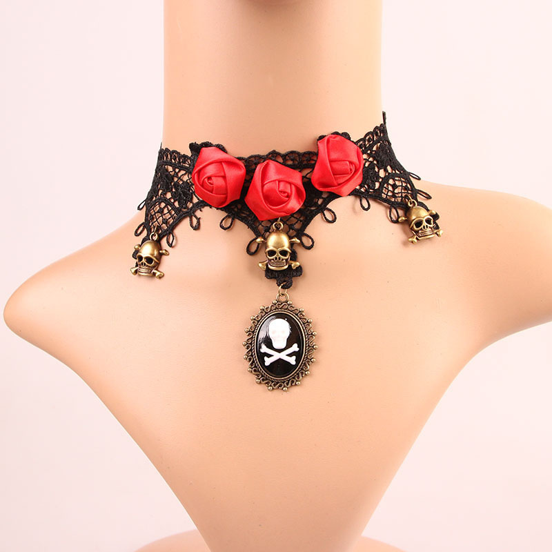 Wholesale Jewelry Pirate Lace Necklace Vintage Skull Halloween