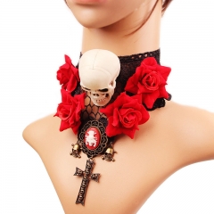 Exaggerated Black Lace Necklace Skull Clavicle Chain Halloween Distributor