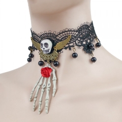 Wholesale Jewelry Vintage Ghost Claw Halloween Necklace Skull Lace