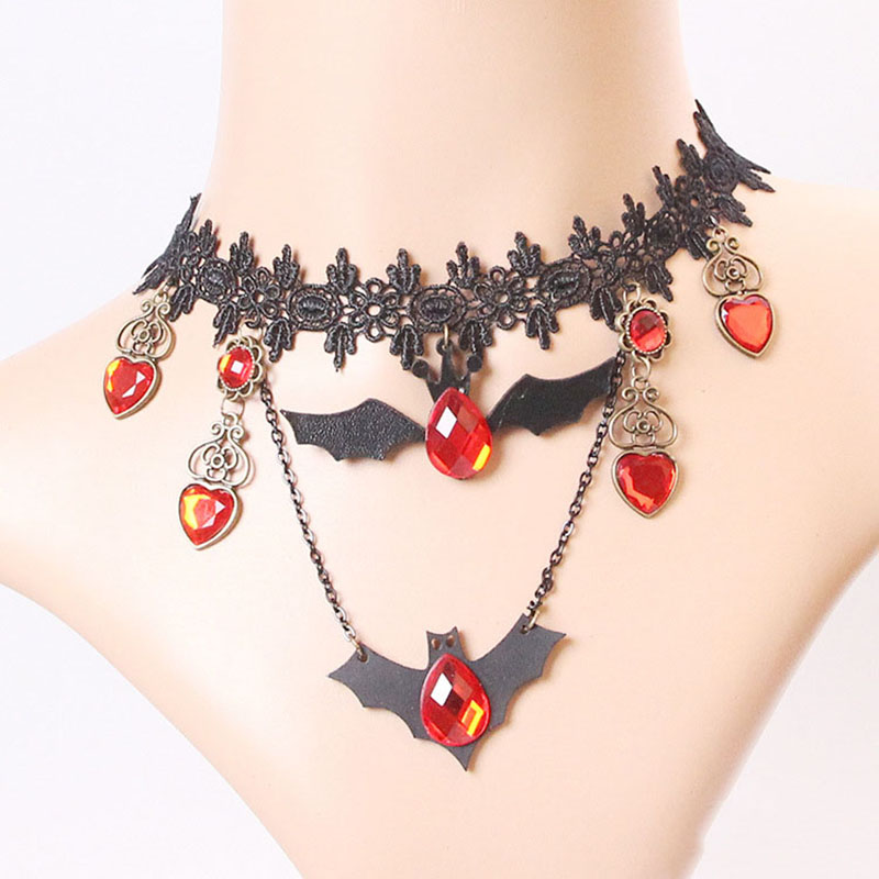 Lace Necklace Black Bat Heart Diamond Vintage Halloween Distributor
