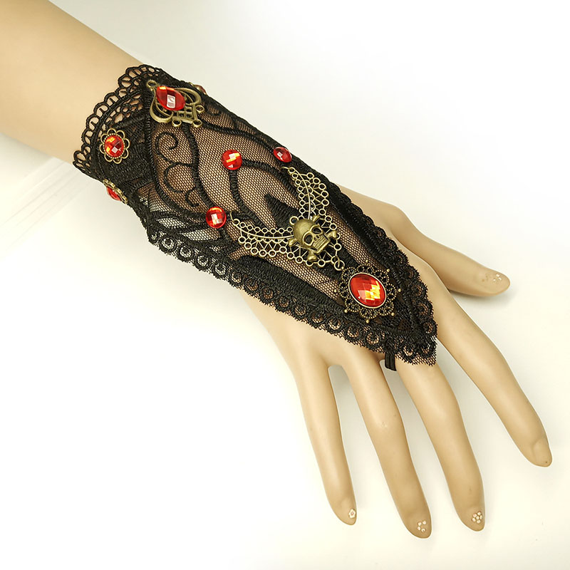Wholesale Jewelry Halloween Vintage Skull Black Mesh Lace Glove Ring