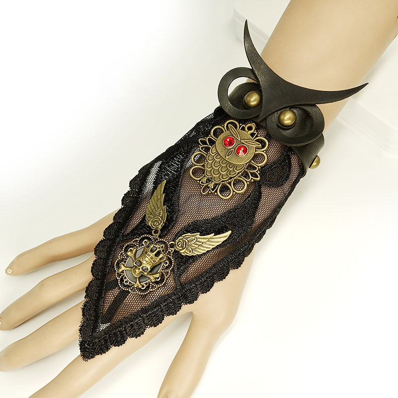Wholesale Jewelry Vintage Personality Black Lace Bracelet Owl Goth