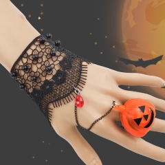 Wholesale Jewelry Halloween Day Pumpkin Led Light Up Lace Bracelet With Ring
