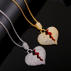 Wholesale Jewelry Hip-hop Cracked Love Necklace Female Fashion With Diamonds Full Diamond Broken Heart Pendant