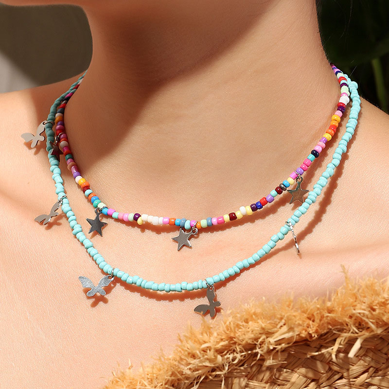 Wholesale Jewelry Bohemian Wind Colorful Rice Beads Necklace Collar Butterfly Star Necklace