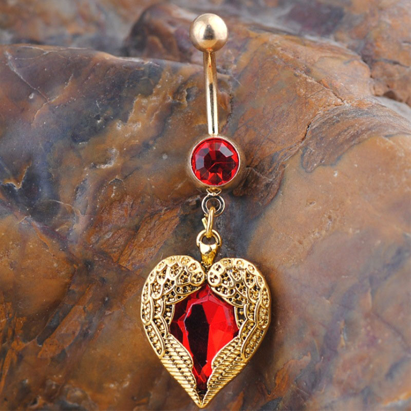 Golden Heart Shaped Wings Red Belly Button Ring Navel Piercing Manufacturer