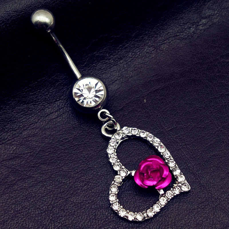 Body Piercing Jewelry Rose Belly Button Ring Heart-shaped Navel Button Navel Nail Manufacturer