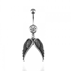 Vintage Wings Feathers Plating Black Belly Button Ring Navel Jewelry Body Piercing Manufacturer