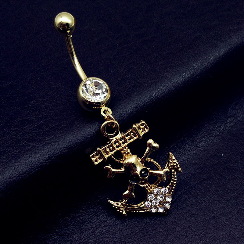 Skull Ghost Head Navel Ring Boat Spear Navel Ring Golden Navel Button Piercing Manufacturer