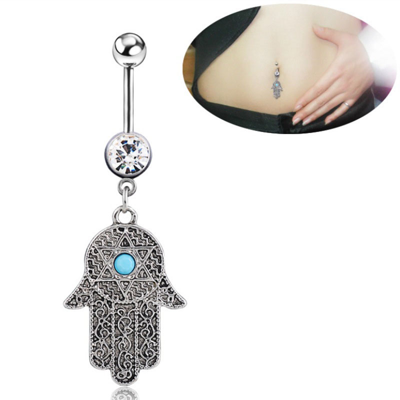 Explosive Vintage Palm Turquoise Belly Button Ring Umbilical Ring Navel Clasp For Buddha's Hand Manufacturer