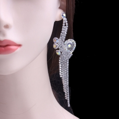Crystal Exaggerated Tassel Earrings Long Ab Rhinestone Earrings Supplier