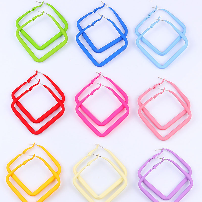 Wholesale Jewelry Popular Baking Lacquer Candy Color Square Exaggerated S925 Geometric Earrings