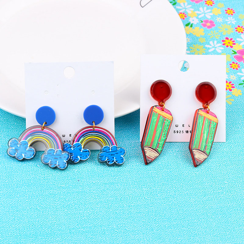 Wholesale Jewelry Fashion Exaggerated Personality Rainbow Pencil Acrylic Print Earrings Earrings