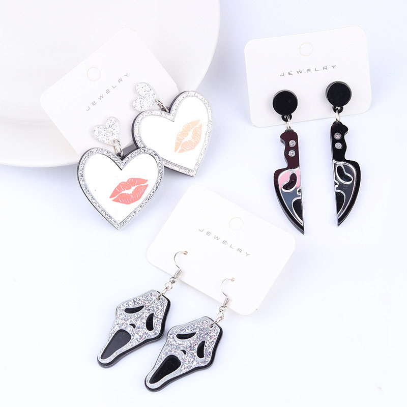 Wholesale Jewelry Love Lips Skull Knife Mirror Acrylic Ear Hook Earrings