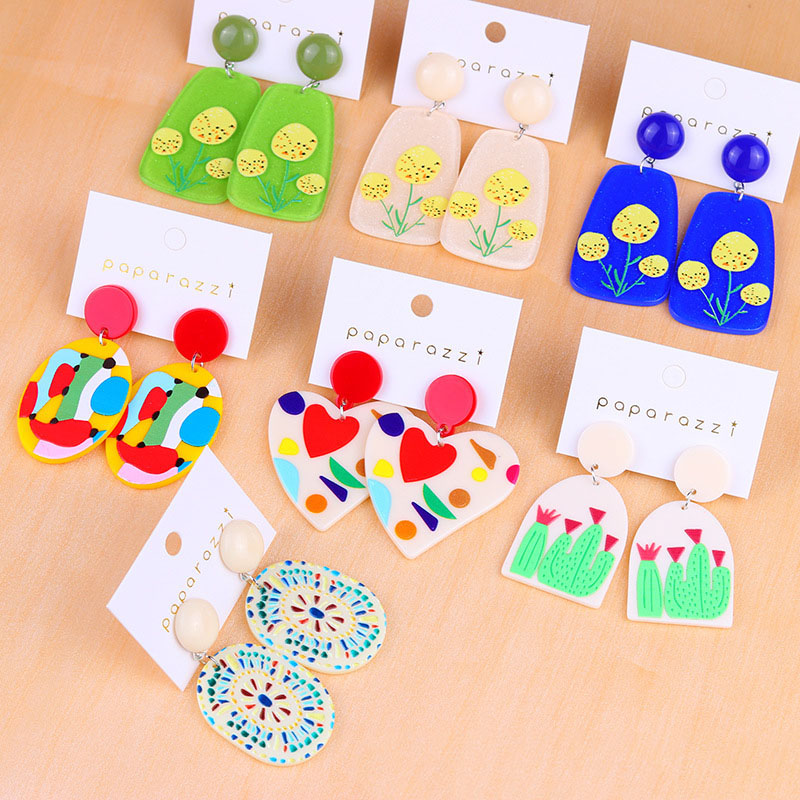 Wholesale Jewelry Korean Version Of The Cartoon Love Bump Color Embossed Print Earrings Acrylic Earrings